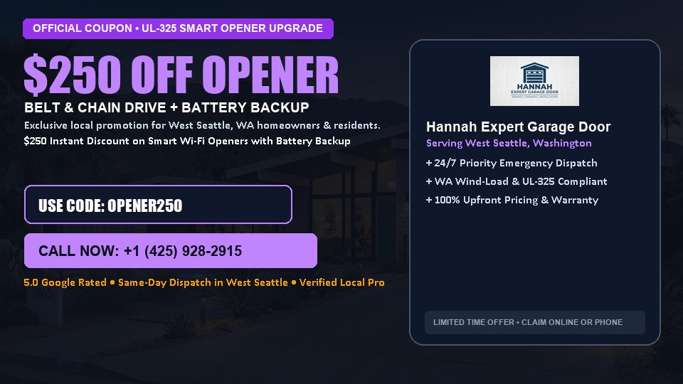 Hannah Expert Garage Door $250 OFF Premium LiftMaster Opener Installation in West Seattle, WA