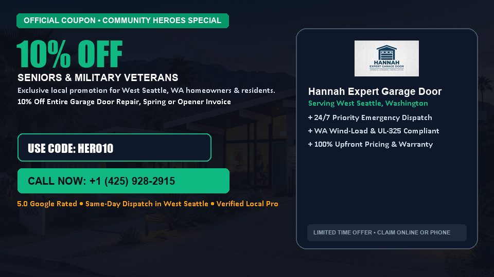 Hannah Expert Garage Door 10% OFF Seniors & Military Veterans